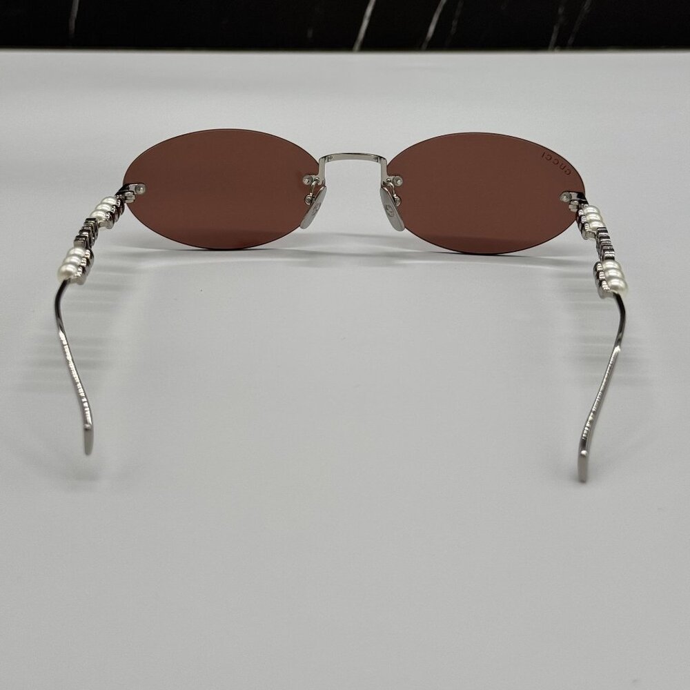 NEW GUCCI SUNGLASSES SILVER WOMEN OVAL EYEWEAR GUCCI GG1922S 002 - Picture 6 of 13